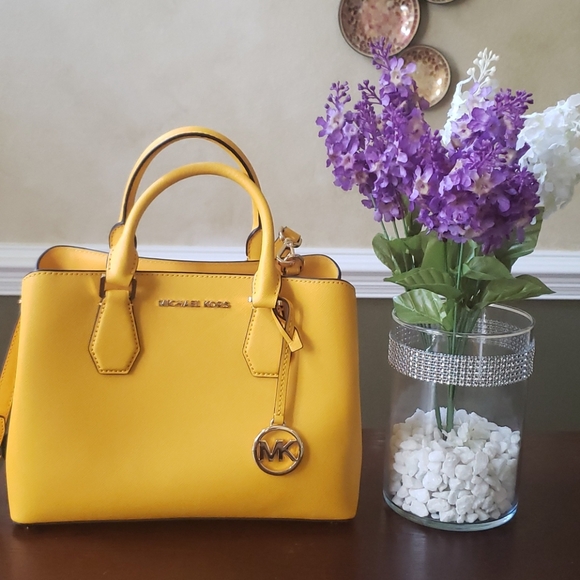 Michael Kors Saffiano Leather Fall Yellow Satchel - Picture 2 of 16